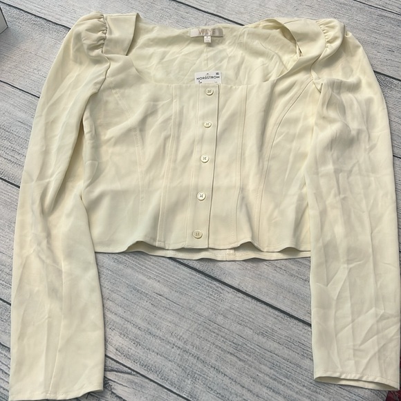 NWT WAYF Unforgettable Long Sleeve Puff Shoulder Top Ivory  - small - Picture 7 of 7